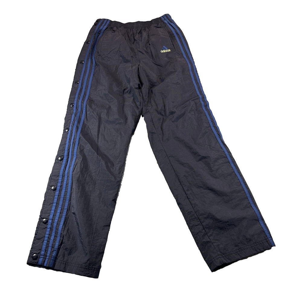 Adidas Track Pants Mens Size M Black Blue Snap Button Breakaway Vintage 90s